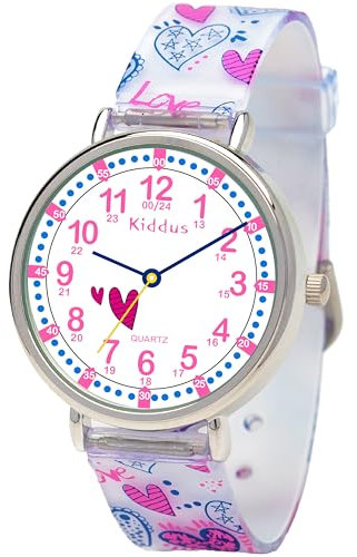 Kiddus Montre Enfant Fille, à partir de 5 Ans, 3ATM et 5ATM, Montre Éducative Analogique pour Enfants, Cadeau Junior Apprentissage