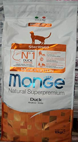 Monge Natural Superpremium Monoprotein STERILISED Duck, Trockenfutter für sterilisierte Katzen (Futter aus Ente, niedriger Fettgehalt, hochwertige Rezeptur, ohne Zusatz von Farbstoffen, 10 kg)