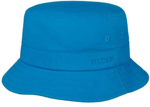 Stetson Organic Cotton Hut mit UV-Schutz Damen/Herren - aus 100% Bio-Baumwolle - Knitterfrei knautschbar - Nachhaltig - Bucket Hat unifarben - Packable Anglerhut - Frühjahr/Sommer blau XL (60-61 cm)