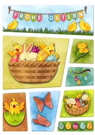 Frohe Ostern Kühlschrankmagnete 8er Set im Comic-Stil Osterhase Osterei Frühling