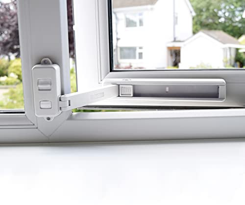 BeeGo® Window Restrictors, Child & Pet Safety Locks, Self-Adhesive, No Tools, Fits UPVC & Most Windows, Restricts Window Opening, White, 1 Pc