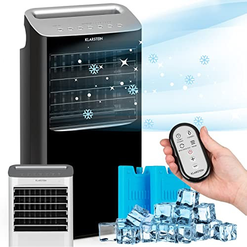 Klarstein Aire Acondicionado Portatil 5 en 1, Climatizador Aire 68 W Silencioso, Modo Noche, con Ionizador, Humidifiicador, Ventilador, Purificador, Aparatos de Aire Flujo Aire 384m³/h