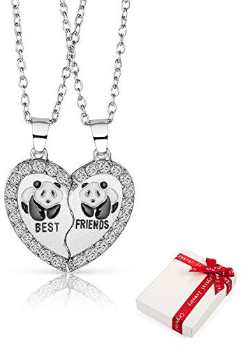 2Stück Damen Kette Anhänger Silber für BFF Paar Pärchen Couple,Herz Freundschaftsketten Panda Haslkette mit Gravur Best Friends,Herzen Liebe Schmuck Partnerketten Geschenke für Beste Freunde Freundin