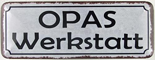 Blechschild 27x10cm gewölbt Opas Werkstatt Sprüche Deko Geschenk Schild