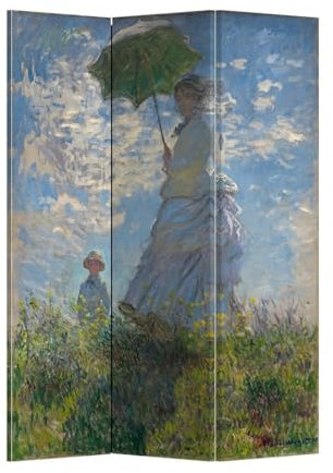 Fine Asianliving Paravent Raumteiler Claude Monet Regenschirm B120xH180cm 3-teilig