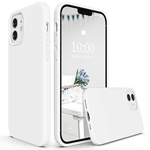 SURPHY Liquid Silicone Case for iPhone 12/12 Pro 6.1 inches, Gel Rubber Full Body Shockproof Phone Case (White)