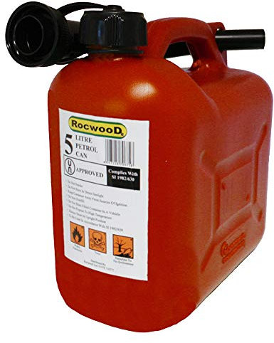 RocwooD Petrol Fuel Can 5 Litre Red Cannister Flexible Spout