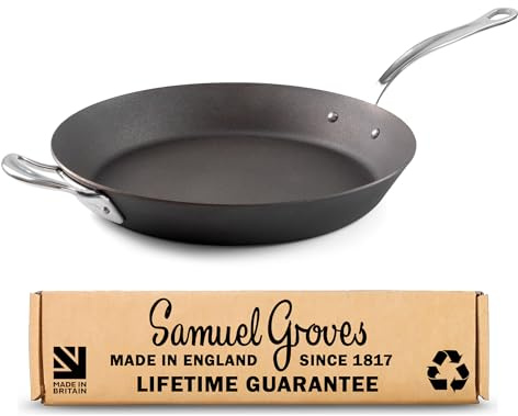 Samuel Groves 12 Seasoned Carbon Steel Frying Pan - 30cm / 12 - UK-Made Professional Frying Pan for Induction, Gas, Oven & BBQ - Heavy-Duty, Naturally Non-Stick - UK's Oldest Cookware Brand