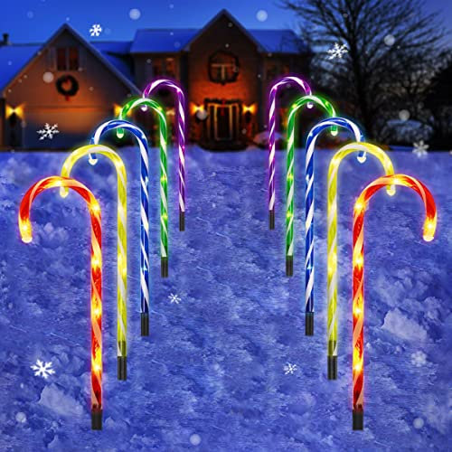 Lichterkette Außen Dekorationen, 10 Stück Weihnachten Zuckerstangen Lichterketten Weihnachtsweg, LED Landschaftsbeleuchtung Wasserdicht für Party Garten, Weihnachts Beleuchtung Deko Außen (Bunt)