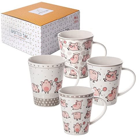 Schwein Tasse - Tassen Set 4 Tiere Kaffeetasen Kaffebecher Teetassen Keramik mit Lustiges Schweine-Motiv, Schwein Geschenk für Tierliebhaber