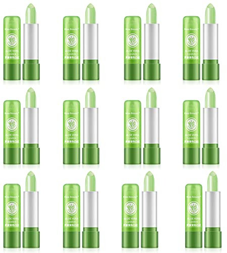 12 Piezas Bálsamo Labial Hidratante, Barras de Labios Hidratante Duradero, Aloe Vera Cuidado de Labios con Cambio de Color Orgánico Bálsamo Labial Brillante Brillo Herramienta de Belleza para Mujeres