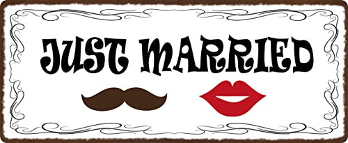 Targa in metallo, 27 x 10 cm, scritta Just Married