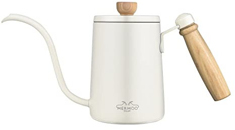 MERMOO YILAN Kaffeekanne 600ml Schwanenhals Kaffeekessel Tropfkaffeekanne Pour Over kaffeebereiter Teekessel Schwanenhalsausguss für 1~2 Tassen Handbrüh (Weiß)
