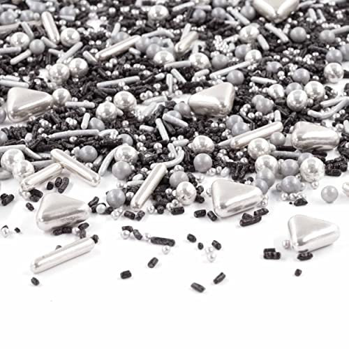 Streusel Glück Black Beauty silber grau schwarz 90g Zuckerstreusel Sprinkles Christmas schwarze silberne Tortendeko Kuchenstreusel für Plätzchen Silvester Party Geburtstag