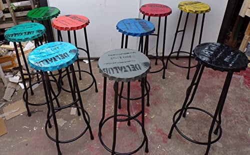 Marblechic - Bar stool with bottle cap seat yellow black red grey industrial - Multicolor