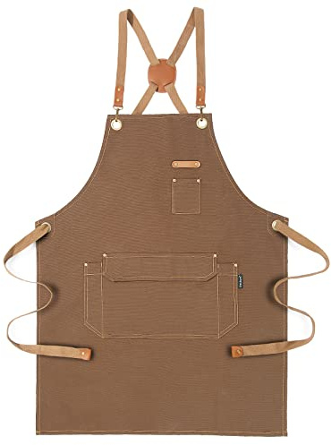 Genixart Chef Apron Men Women, Kitchen Aprons Cooking, BBQ - Brown
