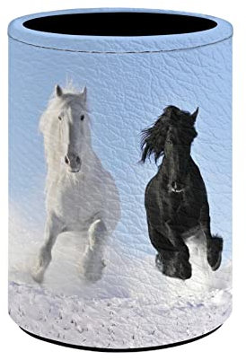 Kuiaobaty Pot à crayons rond pour enfant - Grande capacité - Chevaux - Blanc - Noir - Animal - Pour ranger des articles de papeterie - Bleu