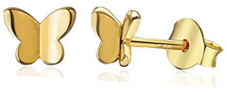 Damen Ohrringe 925 Sterling Silber Ohrstecker mit Herz Schmetterling Einhorn Motiv Schmuck Adventskalender Geschenk für Teenager Mädchen (Schmetterling_Gold)