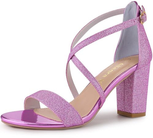 Allegra K Sandali da donna con tacco a blocco con cinturino incrociato glitterato, Viola, 37 EU