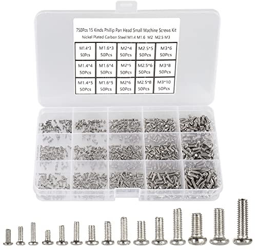 FandWay 750 Stk Kleine Schrauben Set,Mikro Brillenschrauben,Mini Maschinenschrauben Winzige Reparaturschrauben M1.4 M1.6 M2 M2.5 M3 Kreuzschlitzschrauben Für Elektronik Brillen Uhren Laptops.