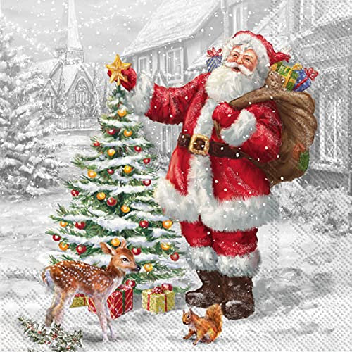 IHR Ideal Home Range - Papierservietten SANTAS XMAS TREE 20 St. Lunch-Servietten 33 cm x 33 cm