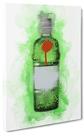 Green Gin Bottle Modern Canvas Wall Art Print Ready to Hang, Framed Picture for Living Room Bedroom Home Office Décor, 20x14 Inch (50x35 cm)