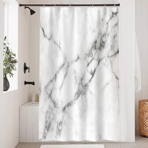 Uiiooazy Rideau Douche Effet Marbre, Rideau de Douche Anti Moisissure 120x200cm Gris Blanc Moderne Rideaux de Baignoire Tissu Lavable Imperméable Polyester Rideaux Salle de Bain avec 8 Crochets