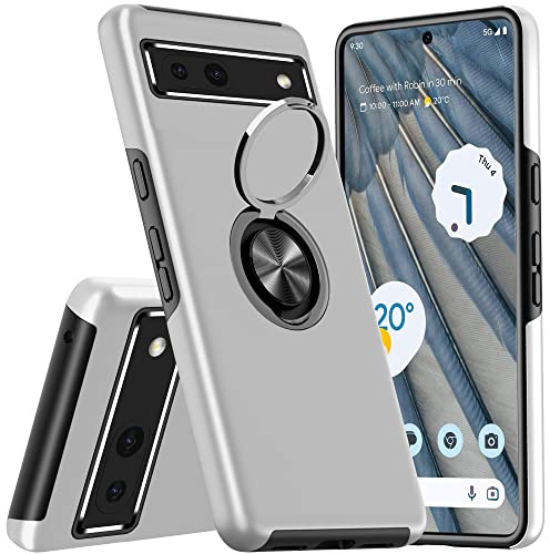 KRAFTCARE Hülle für Google Pixel 7A, Handyhülle mit Eingebetteter 360° Grad Ring, Magnetische Schutzhülle TPU Stoßfest Cover Case für Google Pixel 7A, Silber