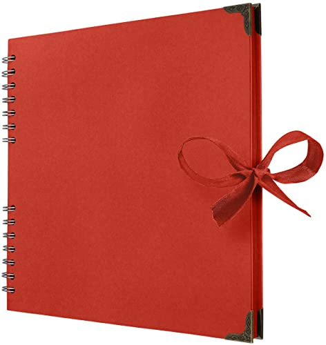 Bstorify Scrapbook-Album, 25,4 x 25,4 cm, 70 Seiten, dickes rotes Kraftpapier, Eckenschutz, Bandverschluss – ideal für Scrapbooking-, Kunst- und Bastelprojekte, Rot
