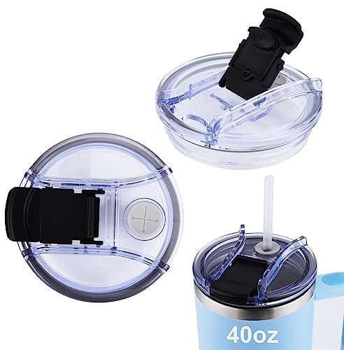 2 pcs Couvercles de Gobelets, Aucun Déversement Couvercle de Tasse Couvercles de Gobelet de Rechange 40 oz Aucune Fuite Couvercles de Gobelet pour Tasse Stanley (Noir, Fileté)