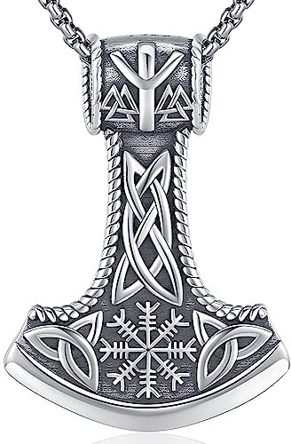 Collana Vichingo Uomo Collana Martello di Thor Argento Sterling 925 Ciondolo Mjolnir con Vegvisir Vichinga Pendente Martello di Thor Vichinga Amuleto Gioielli per Uomo