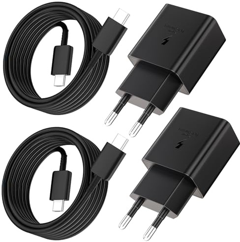 2-Pack 25W USB C Ladegerät mit Original Typ C Kabel Ladekabel für Samsung Galaxy S24/S23/S22/S21/S20 Ultra/Note20/S10/A13/A53/A54, USB C Netzteil Stecker Charger Schnellladegerät Schnellladekabel