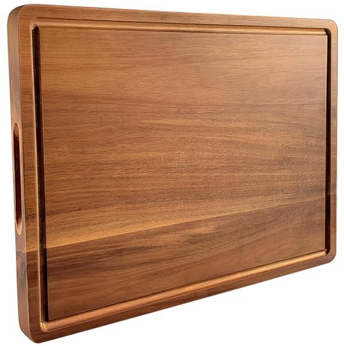 Tagliere grande in legno per cucina, 50,8 x 38,1 x 2,5 cm, reversibile, grande tagliere in legno con scanalature per succhi e manici laterali, ideale per carne, formaggio, verdura, frutta, pane