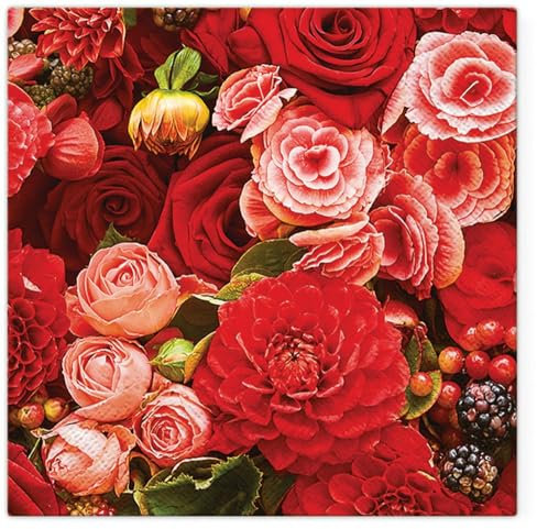 Viva Lot de 20 serviettes en papier avec motif fleuri Rouge 33 x 33 cm