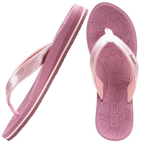 ONCAI Tongs Femmes,Yoga Mat Anti-dérapant Tongs mode Sandales Plage d'été Pantoufles avec soutien de la voûte plantaire Semelles Eva légères Couleur Rose Taille 36