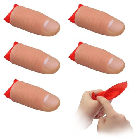 5 Stück Zauberdaumen mit Rot Training Tuch, Magie Finger Zaubertrick, Magie Daumenspitze Weich Plastik Finger, Zauberdaumen Trick, Finger Zauber Requisiten, für Zauberartikel Party, Street Magic