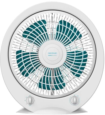Cecotec Ventilador de Suelo Cuadrado Box Fan EnergySilence 4500 Power Box, 45 W, Diámetro 12 Pulgadas, 5 Aspas, 3 Velocidades, Temporizador 1h, Rejilla Giratoria y Máxima Seguridad, Blanco, Redondo