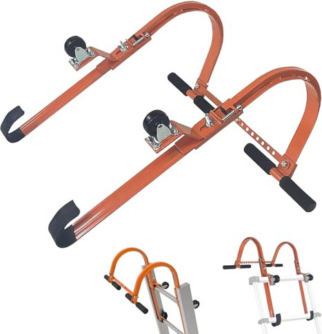 Roof Ladder Hook, Ladder Stand Off Bracket with Stabilizer Bars 2Pcs, Upgraded Universal Ladder Stay Accessory with Rubber Grips/Wheel, 661LB Weight Capacity for Safe&Convenient Roof Access