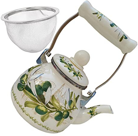Garrafas Hoja Blanca Hervidor seguro for té y esmaltado Oliva Agua extraíble Estufa Mango Dispensador Pot Maker Jarra esmaltada Oz Accesorios sueltos Infusor Conveniente ebullición (Color : As Shown