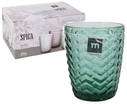 Genérico La Mediterranea Spica - Lot de 6 verres en verre - Eau - Jus - Boissons - Whiskey - Lot complet de 6 verres en verre 290 ml (vert)