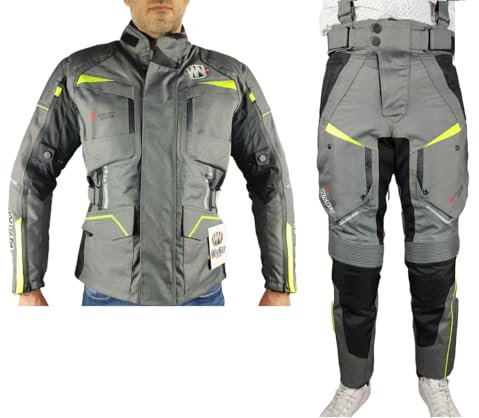WinNet Tuta Completo Moto in Cordura Giacca e Pantalone con Protezioni Omologate C.E. impermeabile anti acqua pioggia e freddo 4 stagioni invernale ma sfoderabile in primavera estate JT Fluo (M)