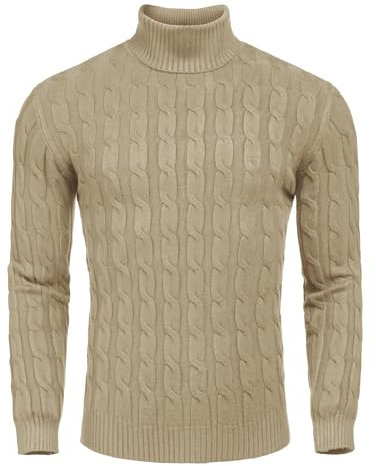 COOFANDY Mens Cable Knit Jumper Turtleneck Pullover Classic Sweater Regular Fit Jumpers for Men Winter Long Sleeve Shirt Moongrey L