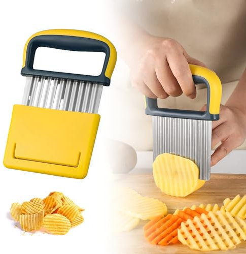 Stainless-Crinkle-Chipper Stainless Steel Crinkle Cutter Knife - Perfect for Homemade Wavy Fries, Comfort Stainless Steel Crinkle Chip Cutter for Various Fruits and Vegetables