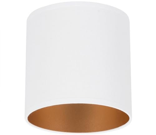 alfalux Lampenschirm Für Tischlampe Stehlampe Wandleuchten Undurchsichtig Aus Stoff Auf Goldenem PVC Zylinder E27 Fassung CL-WE Weiß Gold 15 x 15 cm