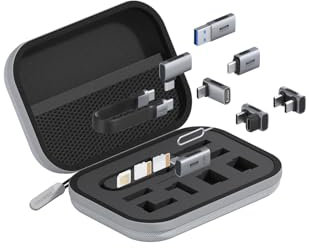 Hagibis USB Adapter 240W 40Gbps 8K Kit, 9 in 1 USB C Stecker auf Stecker Adapter USBA to C Grau USB4 mit Aufbewahrungskoffer für Thunderbolt 4/3, ROG Ally, MacPro Air, Switch, iPhone 16 15 Pro Max