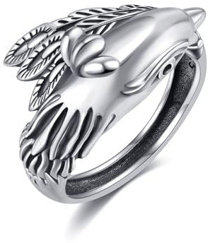 Highland Kuh/Haifisch/Umarmungs/Totenkopf/Hexenknoten/Kreuz Löffel/Phoenix/Skull Ring Sterling Silber Verstellbar Fingerring Schmuck Geschenke für Damen Frauen Mütter