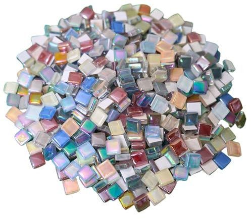 Yuvori Quadratische Kristall-Mosaikfliesen, 0,5 kg, 1 cm, DIY, für Badezimmer, Wohnzimmer, Küche, Balkon (schillernde Farben)