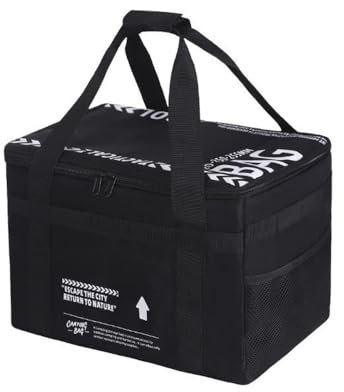 Hosoncovy Camping Storage Bag with Handles, 20L Grill Carry Bag, Cookware Organizer Outdoor Case with Pockets for Camping, Tailgating, Grilling, Bag Only (Black)