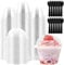 MIVIDE Lot de 100 Gobelets à Dessert avec Couvercle et Cuillère 180 ml, Verres à Dessert en Plastique Réutilisables avec couvercle pour Mousse, Pudding, Crème Glacée, Fête de Dessert, Mariage