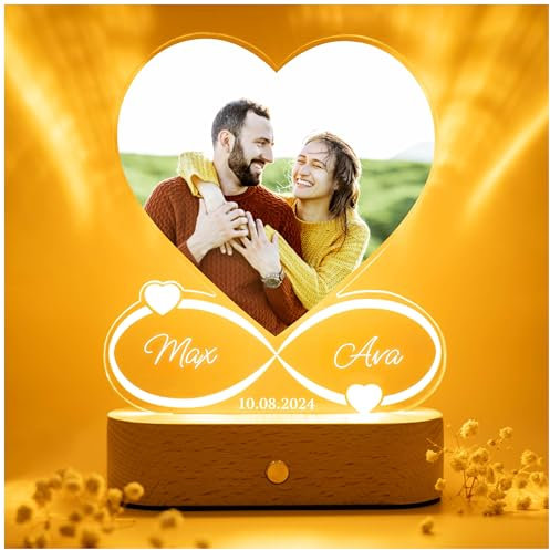 Geschenkfreude personalisiertes Bild mit Foto und Namen - personalisierte Geschenke für Männer Frauen - beleuchteter Bilderrahmen LED Acryl Valentinstag Geschenke für Ihn und Sie - Paargeschenk